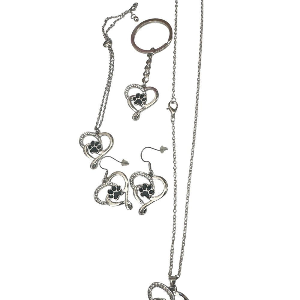 Silver Heart and Paw Jewelry Set 5 items